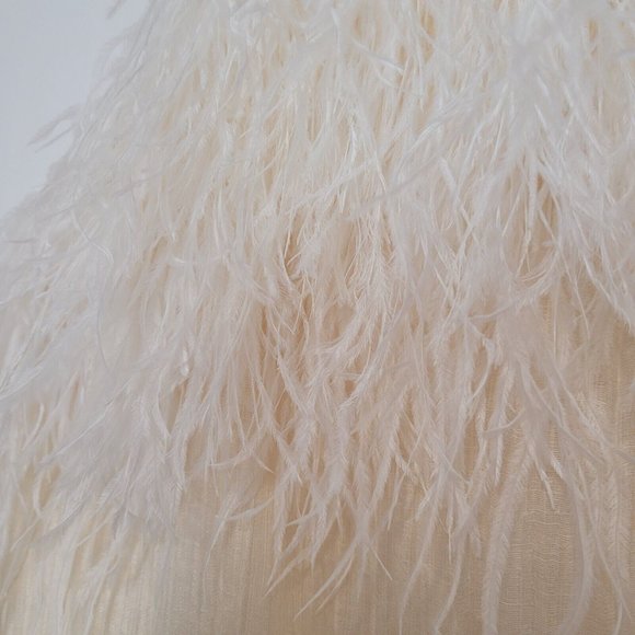 Aje Silk Pellew Feather Dress Cream White Mini Size Small Shoe String Straps New - Picture 5 of 12